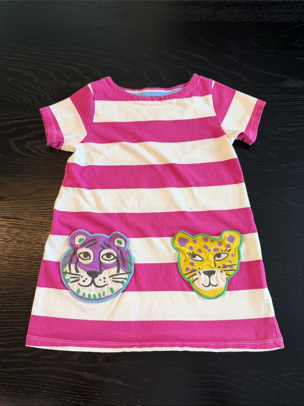 Mini Boden Girls' Pink and White Striped Patch Pocket Dress